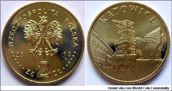 2 zlote.
2010, Katowice.
Metal; Nordic Gold.
Weight; 8,15g.
Diameter; 27mm.
Mintage; 1.000.000 units.