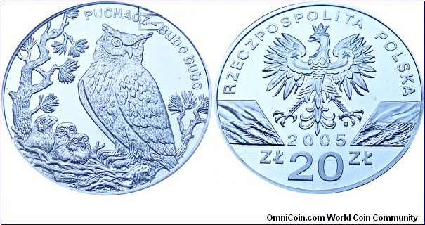 20 zł, Owl, Ag, grnadig PR 70 