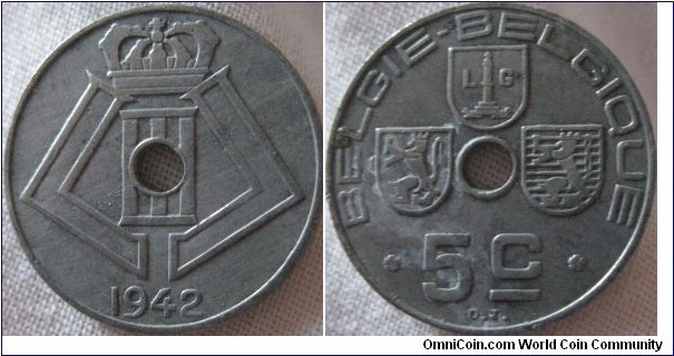 1942 5 centimes, VF grade still holds good colour