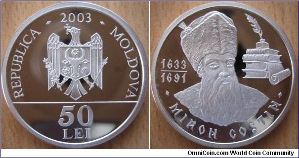 50 Lei - Miron Costin - 16.5 g Ag .925 Proof-  mintage 500 pcs only !