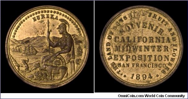 California Midwinter International Exposition goldplated official medal, reverse struck through grease?