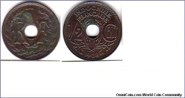 *FRENCH-INDOCHINA* __________________

1/2 Cent__km# 20__1935-1940