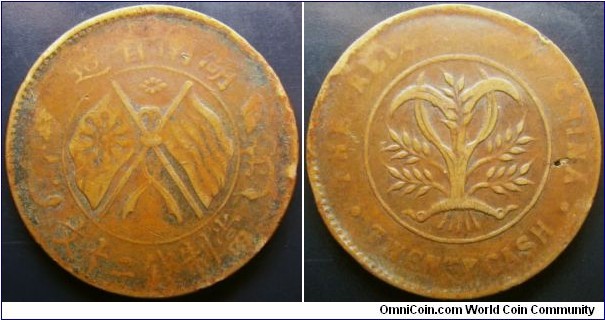 China Hunan Province 1912ish 20 cash. Struck in red copper, 1mm larger than the other coins I have. Weight: 10.5g. 