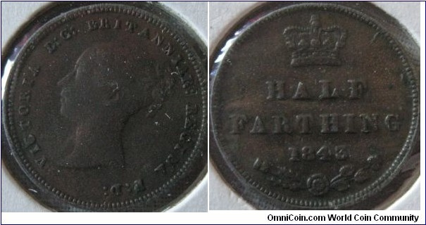 1843 half farthing, aVF