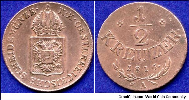 1/2 kreuzer.
Austrian Empire.
Francisc I (1805-1835).
*A*- Wien mint.


Cu.