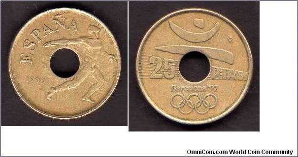 25 Pesetas__km# 850__Discus Thrower,Barcelona '92__1990-1991