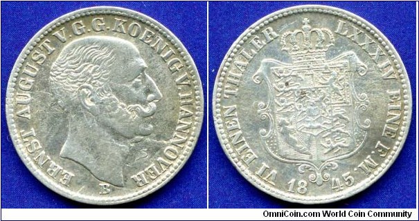 1/6 Thaler.
Kingdom of Hannover.
Ernst August (1837-1851).
*B* - Hannover mint.


Ag520f. 5,35gr.
