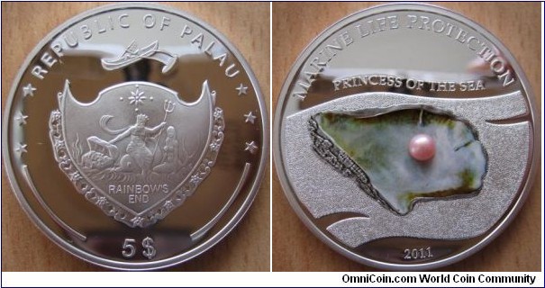 5 Dollars - Princess of the sea - 25 g Ag .925 Proof (with rose pearl) - mintage 2,500