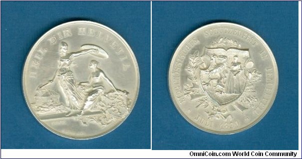 Swiss Shooting Fest Eidg Frauenfeld by Hugues Bovy, Silver 45MM. Mintage: 5,760