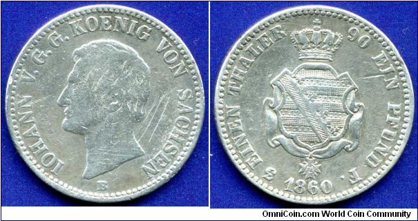 1/3 Vereinsthaler.
Sachsen Königreich.
Iohann (1854-1873), von Sachsen.
*B* - Drezden mint.
Mintage 345,000 units.


Ag667f. 8,31gr.