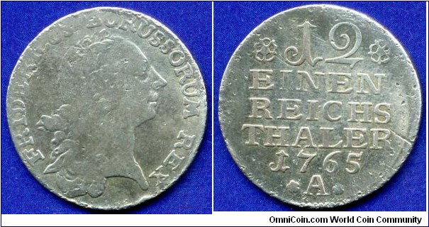 1/12 Reichsthaler.
Kingdom of Prussia.
Friedrich II (1740-1786), The Greath, von Preussen.
*A* - Berlin mint.


Ag437f. 3,34gr.