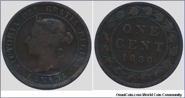Canada, 1 cent, 1888 (1876-19010) Large cent