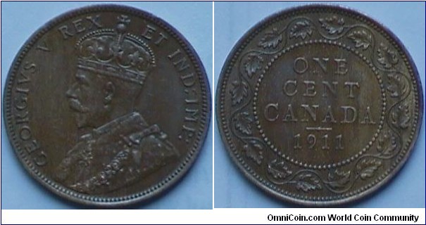 Canada 1 cent, 1911 Large cent