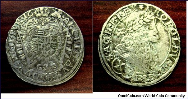 REWARD! 1675 Leopold I, Leopold the Hogmouth 15 Kreuzer, Vienna. Silver. This coin was stolen from my collection on March 31, 2011. If anyone attempts to sell it to you please contact me immediately as it could lead to the recovery of my collection.