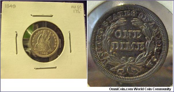 REWARD! This 1849 Seated dime was stolen from my collection on March 31, 2011. If anyone attempts to sell this coin to you please contact me immediately. If the coin leads to the recovery and arrest and conviction of the thieves that stole this could you could receive a substantial reward.