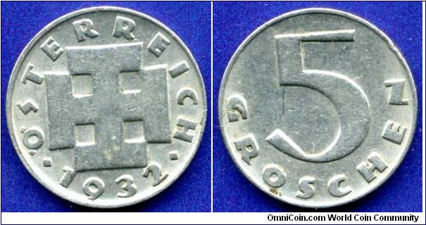 5 groschen.
Austrian Republic.
After-Reform coinage.
Mintage 4,700,000 units.


Cu-Ni.