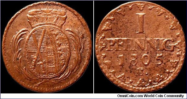 1805 1 Pfennig, Saxony.