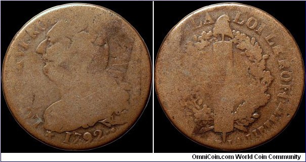 1792 2 Sols, France.

The mint was Lille and it can only be identified as a 2 Sols by its diameter.