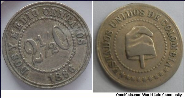 CAT 214-2 1886 21/2 centavos-For Sale $ 15