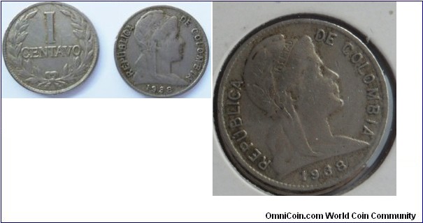 COLOMBIA 1 CENTAVO 1938 CAT148-2 