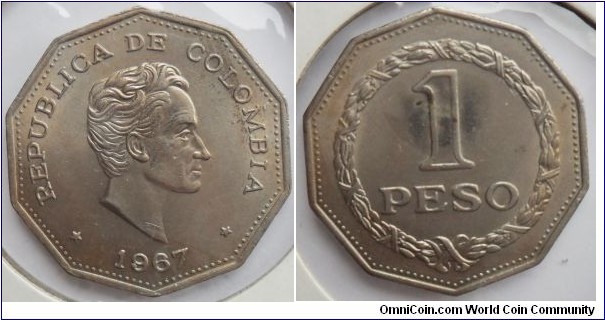 COLOMBIA 1 PESO 1967-CAT  163-5 