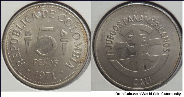 COLOMBIA 5 PESOS 1971 CAT 164-5