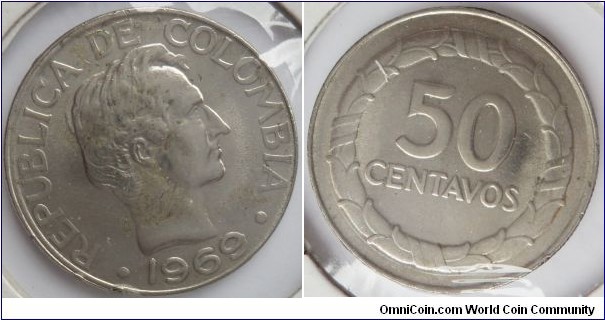 COLOMBIA 1969 50 CENTAVOS KM 228 CAT 195-5