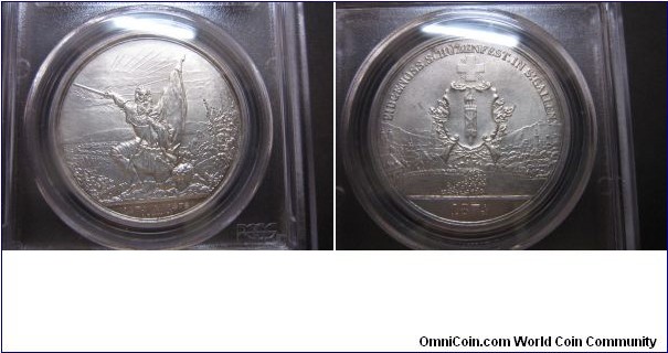 Swiss Shooting Fest St. Gallen without value. Silver 37MM. Mintage:15,000 PCGS MS60