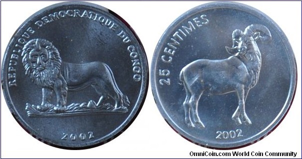 Congo 25centimes 2002