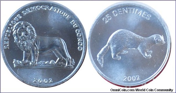 Congo 25centimes 2002