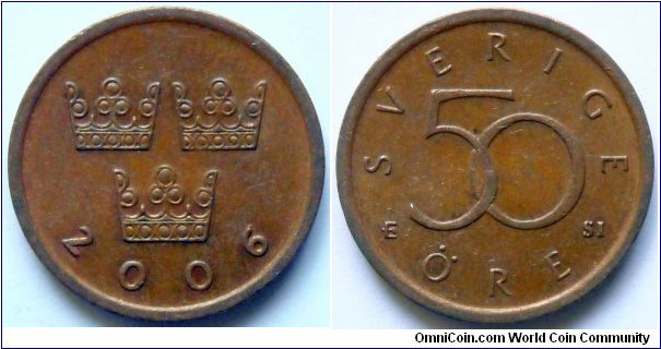 50 ore.
2006, Br. Weight; 3,7g. Diameter; 10,75mm. Plain edge.
Design; Bo Thoren.
Mint; Eskilstuna, Sweden.