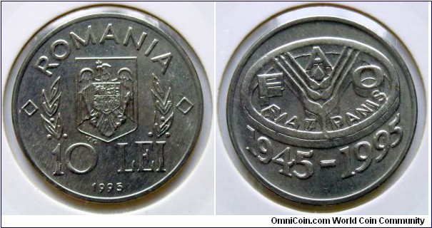 10 lei.
1995, 50th Anniversary of F.A.O. 

