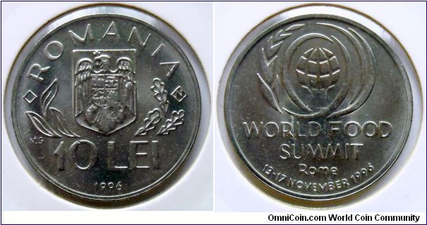 10 lei.
1996, World Food Summit - F.A.O. issue.