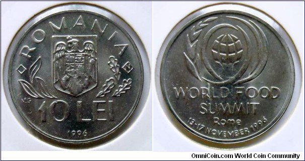 10 lei.
1996, World Food Summit - F.A.O. issue.