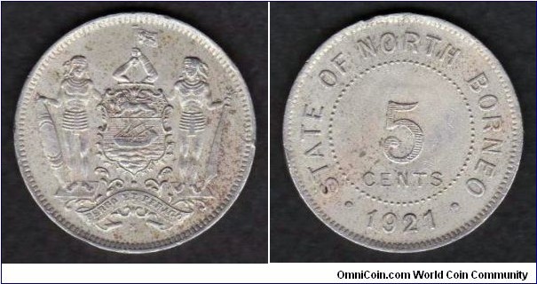 British North Borneo 5 Cents 1921 H KM#5 