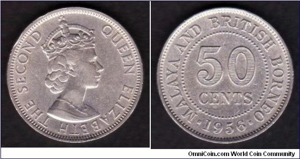 Malaya & British Borneo 50 Cents 1956 KM#4.1 