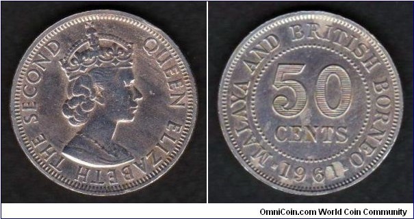 Malaya & British Borneo 1961 H KM#4.1 50 Cents