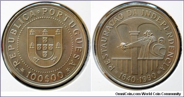 100 escudos.
1990, Restoration of Portugal Independence.