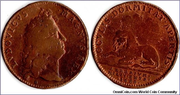 copper jeton issued for the Tresoriers de L'Extraordinaires des Guerres, again , the Treasurer being Paparel, but not cited directly on this jeton