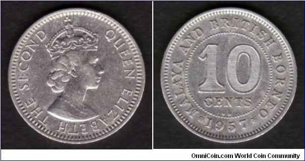 Malaya & British Borneo 1957 KN KM#2 10 Cents