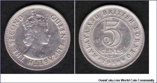 Malaya & British Borneo 5 Cents 1958H KM#1 