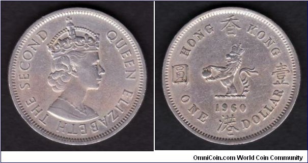 Hong Kong 1 Dollar 1960 H KM#31.1