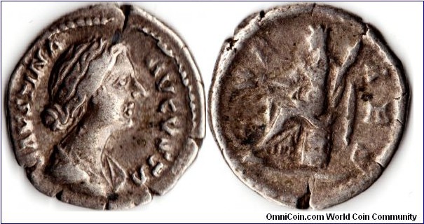 silver denarius of Faustina (junior), wife of Marcus Aurelius, daughter of Antoninus Pius and Faustina. Ceres reverse (senior)