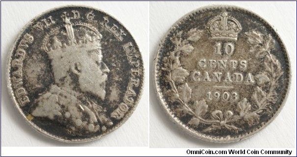 10 Cents, Edward VII, 18.034 mm, 2.3240 g, 92.5% silver, 7.5% copper