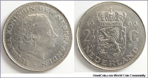 2½ gulden Juliana, 29 mm, 10.0 g, Nickel