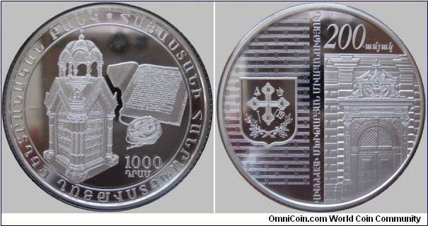 1000 Dram - 200 years of Mechitarists of Vienna - 33.60 g Ag .925 Proof - mintage 500 pcs only !