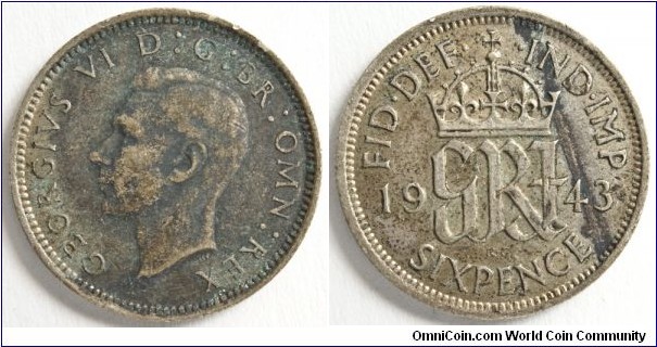 6 Pence, George VI, 19.3mm, 2.82g