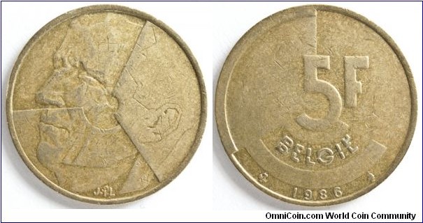 5 Francs, Baudouin I, 24 mm, 5.51g, Brass or Aluminium-bronze