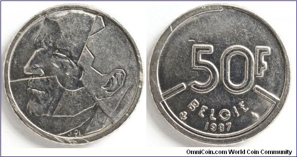 50 Frank, Baudouin I, Type A, 22.7mm, 7g, Nickel