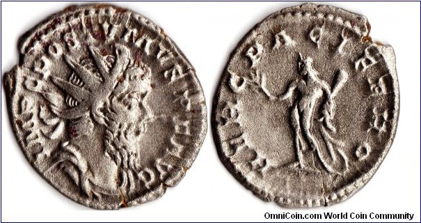 silvered Ae Antoninianus of Postumus (259 -268 ad). `Herc Pacifero' reverse